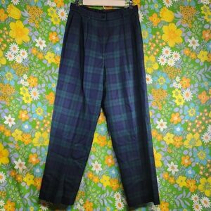 Pendleton Vintage 80s Navy Dark Green Plaid 100% Wool Dress Pants